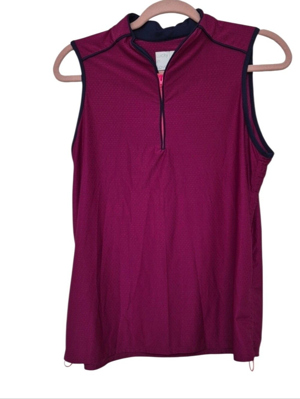 Lucky in Love Women's Large Pink Sleeveless Quarter Zip Athletic Top
